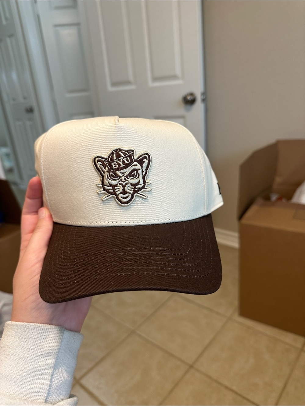 No Rivals BYU Two-Tone Trucker Cap in Cream and Brown